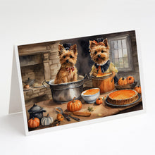 Load image into Gallery viewer, Norwich Terrier Fall Kitchen Pumpkins Greeting Cards -  Blank Note Cards – 8-Pack of Artist-Designed Cards with Envelopes