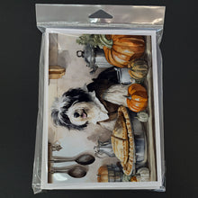Load image into Gallery viewer, Old English Sheepdog Fall Kitchen Pumpkins Greeting Cards -  Blank Note Cards – 8-Pack of Artist-Designed Cards with Envelopes