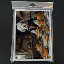Load image into Gallery viewer, Old English Sheepdog Fall Kitchen Pumpkins Greeting Cards -  Blank Note Cards – 8-Pack of Artist-Designed Cards with Envelopes
