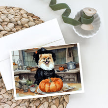 Load image into Gallery viewer, Pomeranian Fall Kitchen Pumpkins Greeting Cards -  Blank Note Cards – 8-Pack of Artist-Designed Cards with Envelopes