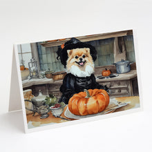 Load image into Gallery viewer, Pomeranian Fall Kitchen Pumpkins Greeting Cards -  Blank Note Cards – 8-Pack of Artist-Designed Cards with Envelopes