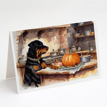 Load image into Gallery viewer, Rottweiler Fall Kitchen Pumpkins Greeting Cards -  Blank Note Cards – 8-Pack of Artist-Designed Cards with Envelopes