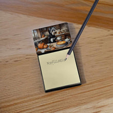 Load image into Gallery viewer, Schnauzer Fall Kitchen Pumpkins Sticky Note Holder- Refiilable Desk Accessory Note Pad