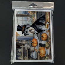 Load image into Gallery viewer, Schnauzer Fall Kitchen Pumpkins Greeting Cards -  Blank Note Cards – 8-Pack of Artist-Designed Cards with Envelopes