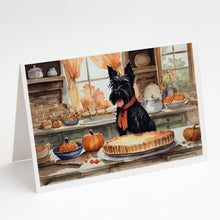Load image into Gallery viewer, Scottish Terrier Fall Kitchen Pumpkins Greeting Cards -  Blank Note Cards – 8-Pack of Artist-Designed Cards with Envelopes