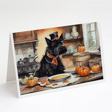 Load image into Gallery viewer, Scottish Terrier Fall Kitchen Pumpkins Greeting Cards -  Blank Note Cards – 8-Pack of Artist-Designed Cards with Envelopes
