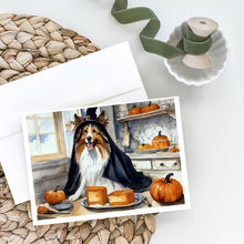 Load image into Gallery viewer, Sheltie Fall Kitchen Pumpkins Greeting Cards -  Blank Note Cards – 8-Pack of Artist-Designed Cards with Envelopes