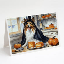 Load image into Gallery viewer, Sheltie Fall Kitchen Pumpkins Greeting Cards -  Blank Note Cards – 8-Pack of Artist-Designed Cards with Envelopes