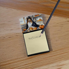 Load image into Gallery viewer, Sheltie Fall Kitchen Pumpkins Sticky Note Holder- Refiilable Desk Accessory Note Pad