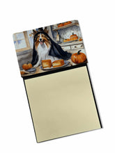 Load image into Gallery viewer, Sheltie Fall Kitchen Pumpkins Sticky Note Holder- Refiilable Desk Accessory Note Pad