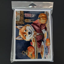 Load image into Gallery viewer, Shiba Inu Fall Kitchen Pumpkins Greeting Cards -  Blank Note Cards – 8-Pack of Artist-Designed Cards with Envelopes