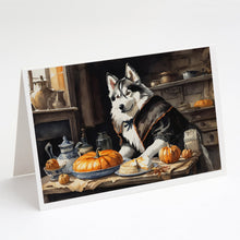 Load image into Gallery viewer, Siberian Husky Fall Kitchen Pumpkins Greeting Cards -  Blank Note Cards – 8-Pack of Artist-Designed Cards with Envelopes
