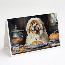Load image into Gallery viewer, Tibetan Mastiff Fall Kitchen Pumpkins Greeting Cards -  Blank Note Cards – 8-Pack of Artist-Designed Cards with Envelopes