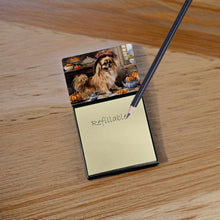 Load image into Gallery viewer, Tibetan Spaniel Fall Kitchen Pumpkins Sticky Note Holder- Refiilable Desk Accessory Note Pad
