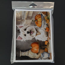 Load image into Gallery viewer, Westie Fall Kitchen Pumpkins Greeting Cards -  Blank Note Cards – 8-Pack of Artist-Designed Cards with Envelopes