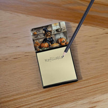 Load image into Gallery viewer, Yorkie Fall Kitchen Pumpkins Sticky Note Holder- Refiilable Desk Accessory Note Pad