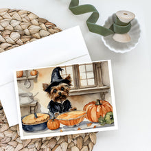 Load image into Gallery viewer, Yorkie Fall Kitchen Pumpkins Greeting Cards -  Blank Note Cards – 8-Pack of Artist-Designed Cards with Envelopes