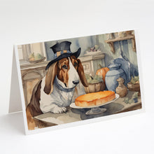 Load image into Gallery viewer, Basset Hound Fall Kitchen Pumpkins Greeting Cards -  Blank Note Cards – 8-Pack of Artist-Designed Cards with Envelopes