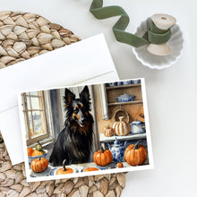 Load image into Gallery viewer, Belgian Sheepdog Fall Kitchen Pumpkins Greeting Cards -  Blank Note Cards – 8-Pack of Artist-Designed Cards with Envelopes
