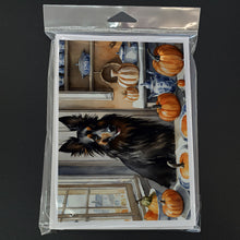 Load image into Gallery viewer, Belgian Sheepdog Fall Kitchen Pumpkins Greeting Cards -  Blank Note Cards – 8-Pack of Artist-Designed Cards with Envelopes