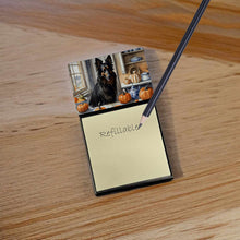 Load image into Gallery viewer, Belgian Sheepdog Fall Kitchen Pumpkins Sticky Note Holder- Refiilable Desk Accessory Note Pad