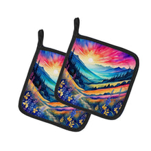 Load image into Gallery viewer, Colorful Annual Larkspur Pot Holders - Set of 2 Decorative Kitchen Helpers | Made in the USA