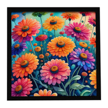 Load image into Gallery viewer, Colorful Zinnias Framed Metal Print