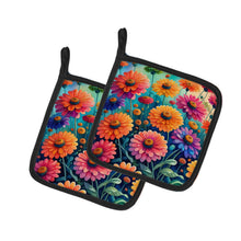 Load image into Gallery viewer, Colorful Zinnias Pot Holders - Set of 2 Decorative Kitchen Helpers | Made in the USA