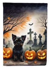 Load image into Gallery viewer, Affenpinscher Spooky Halloween Garden Flag – Dog in Cemetery Scene