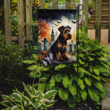Load image into Gallery viewer, Airedale Terrier Spooky Halloween Garden Flag – Dog in Cemetery Scene