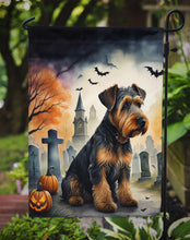 Load image into Gallery viewer, Airedale Terrier Spooky Halloween Garden Flag – Dog in Cemetery Scene