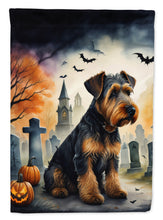 Load image into Gallery viewer, Airedale Terrier Spooky Halloween Garden Flag – Dog in Cemetery Scene