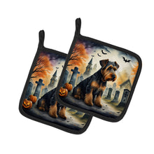 Load image into Gallery viewer, Airedale Terrier Spooky Halloween Pot Holders - Set of 2 Decorative Kitchen Helpers | Made in the USA