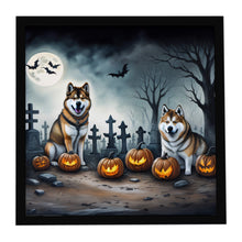 Load image into Gallery viewer, Akita Spooky Halloween Framed Metal Print