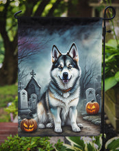 Load image into Gallery viewer, Alaskan Malamute Spooky Halloween Garden Flag – Dog in Cemetery Scene