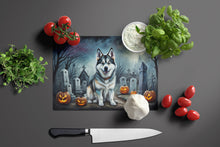Load image into Gallery viewer, Alaskan Malamute Spooky Halloween Glass Cutting Boards – Durable, Decorative Kitchen Art Large