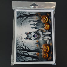 Load image into Gallery viewer, Alaskan Malamute Spooky Halloween Greeting Cards -  Blank Note Cards – 8-Pack of Artist-Designed Cards with Envelopes