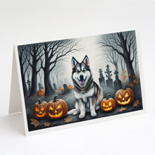 Load image into Gallery viewer, Alaskan Malamute Spooky Halloween Greeting Cards -  Blank Note Cards – 8-Pack of Artist-Designed Cards with Envelopes