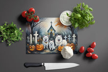 Load image into Gallery viewer, American Eskimo Spooky Halloween Glass Cutting Boards – Durable, Decorative Kitchen Art Large