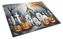 Load image into Gallery viewer, American Eskimo Spooky Halloween Glass Cutting Boards – Durable, Decorative Kitchen Art Large
