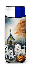 Load image into Gallery viewer, American Eskimo Spooky Halloween Slim Can Huggers – Fun, Functional Drink Coolers for Every Occasion