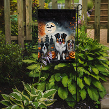 Load image into Gallery viewer, Australian Shepherd Spooky Halloween Garden Flag – Dog in Cemetery Scene
