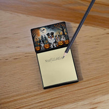 Load image into Gallery viewer, Australian Shepherd Spooky Halloween Sticky Note Holder- Refiilable Desk Accessory Note Pad
