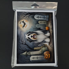 Load image into Gallery viewer, Bearded Collie Spooky Halloween Greeting Cards -  Blank Note Cards – 8-Pack of Artist-Designed Cards with Envelopes