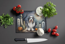 Load image into Gallery viewer, Bearded Collie Spooky Halloween Glass Cutting Boards – Durable, Decorative Kitchen Art Large