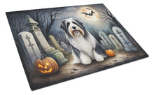 Load image into Gallery viewer, Bearded Collie Spooky Halloween Glass Cutting Boards – Durable, Decorative Kitchen Art Large