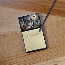 Load image into Gallery viewer, Bearded Collie Spooky Halloween Sticky Note Holder- Refiilable Desk Accessory Note Pad