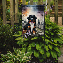 Load image into Gallery viewer, Bernese Mountain Dog Spooky Halloween Garden Flag – Dog in Cemetery Scene