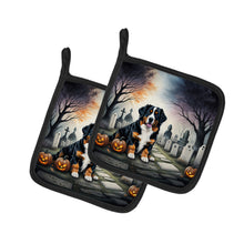 Load image into Gallery viewer, Bernese Mountain Dog Spooky Halloween Pot Holders - Set of 2 Decorative Kitchen Helpers | Made in the USA