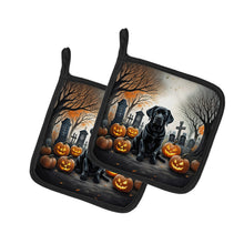 Load image into Gallery viewer, Black Labrador Retriever Spooky Halloween Pot Holders - Set of 2 Decorative Kitchen Helpers | Made in the USA